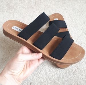 STEVE MADDEN / 9 / Women's Pascale Flat Slide On 3 Strap Sandals - Black & Tan